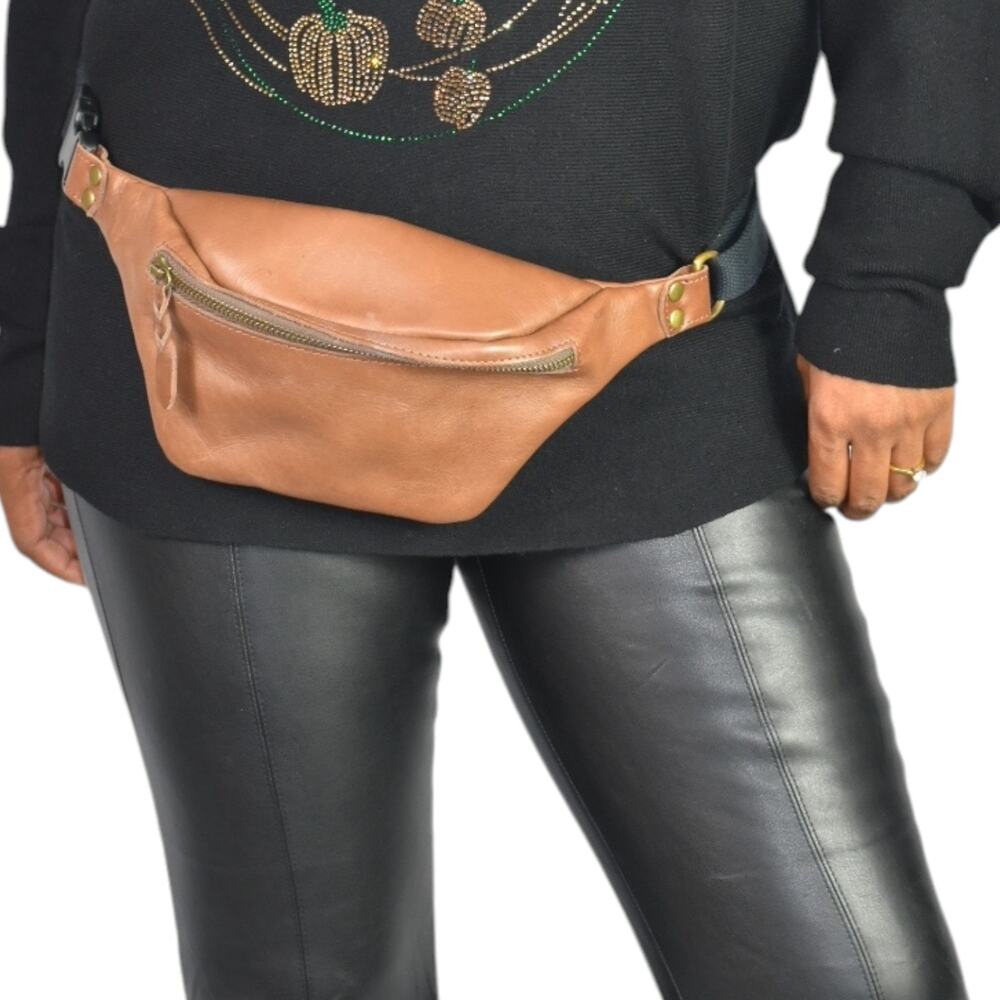 Sarep Rose Leather Fanny Pack Brown Bum Belt Waist Pouch Retro Sling Waist Bag